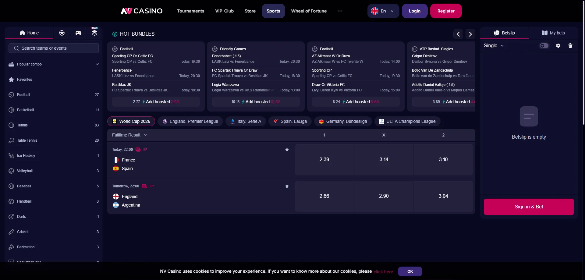 NV Casino sportsbetting – odds på fodbold, tennis og live-begivenheder